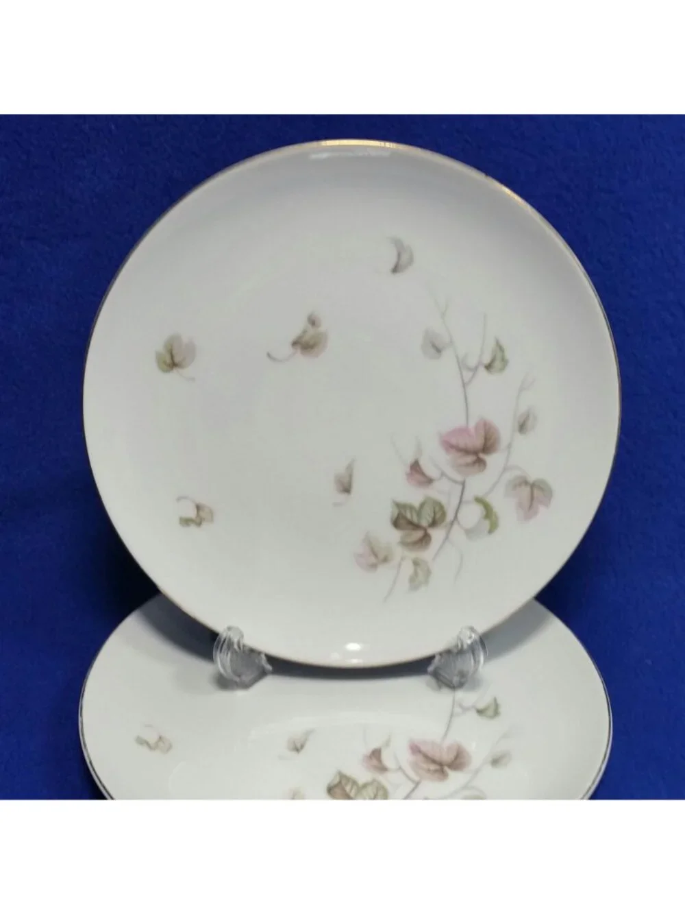 Yamaka Breeze Salad Plate Set 674 Pink Brown and Green Leaves 1950s MCM Set of 2